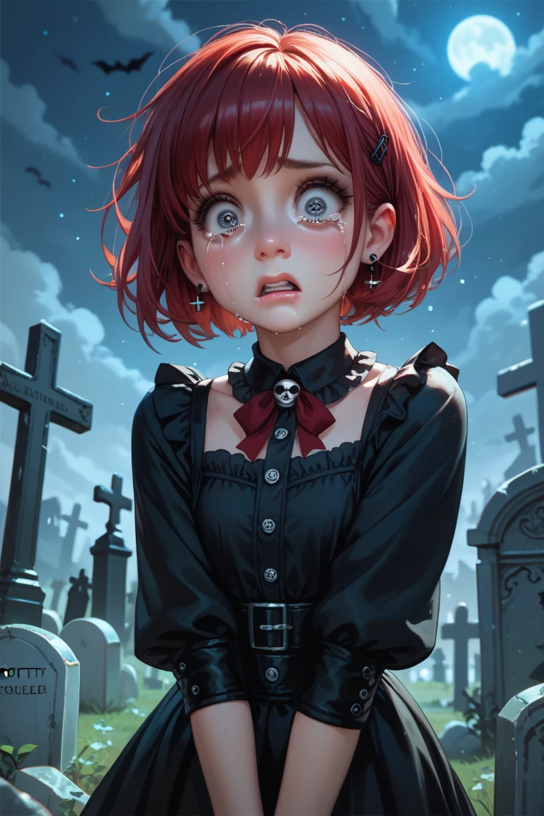 masterpiece, best quality, identity v,button eyes, detailed, 8K, 1girl holding stuffed toy, rage, full body, day,hell,hospital ruins,small breasts,red fog,foggy,crying, workwear,RED tears<lora:identityV_v30:0.7>,long tuxedo, monocle, gate,