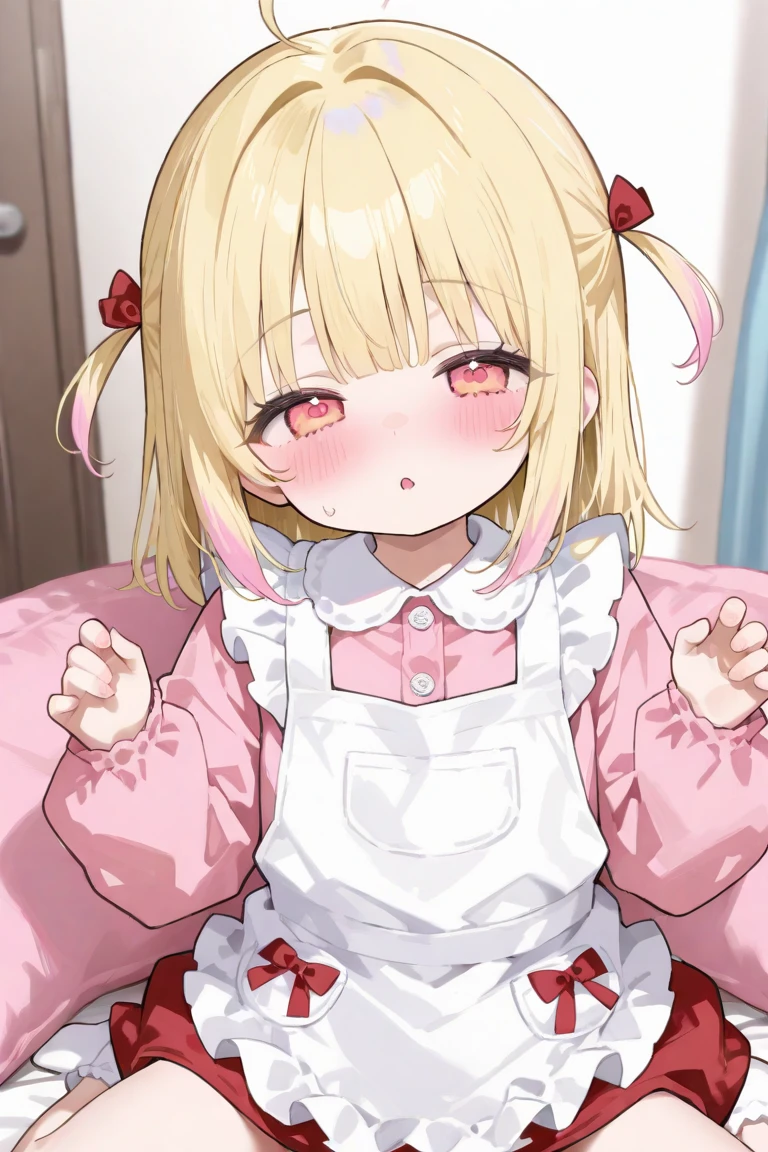 (((pnkserafuku))), best quality,ultra detail, 1girl, chibi, rumia_touhou, ((shiny hair)),((shiny glossy hair)), floating air blonde_hair, ribbon, short_hair, hair_ribbon, vest, open_mouth, red_ribbon,facing viewer, (((spread legs onbed))),(((vaginal,sex))),(((cum in pussy))),(((from above))), (((lying on bed))),(((white bed sheet))),(((lie on the pillow))),(((perfect anatomy))),(masterpiece:1.0),(Highest_quality:1.0),detailed,highly detailed,ultra detailed,extremely detailed CG,super high resolution,4k,super detailed, photograph,high resolution,8K,HDR,Highly detailed CG Unity 8k wallpaper,super detailed skin,detailed beautiful eyes,detailed beautiful face,detailed beautiful face and eyes,very detailed background,perfect,lighting,colorful, bright_front_face_lighting,shiny skin,(highly detailed background),looking at the viewer,(Focus on her face), solo, upper body, looking at viewer, upper angle, (blond), perfect quality, good quality, masterpiece, HDR, UHD missionary position,masterpiece,best quality,detailed,highly detailed,ultra detailed,extremely detailed CG,high resolution,8K,super detailed skin, ((detailed beautiful eyes)),detailed beautiful face,detailed beautiful face and eyes,very detailed background,highly detailed background,(front view),((super big breasts)),looking at viewer,The girl's breasts aren't exposed at all., You can clearly see that she has very large breasts.,((kawaii)),((orgasm face)),
