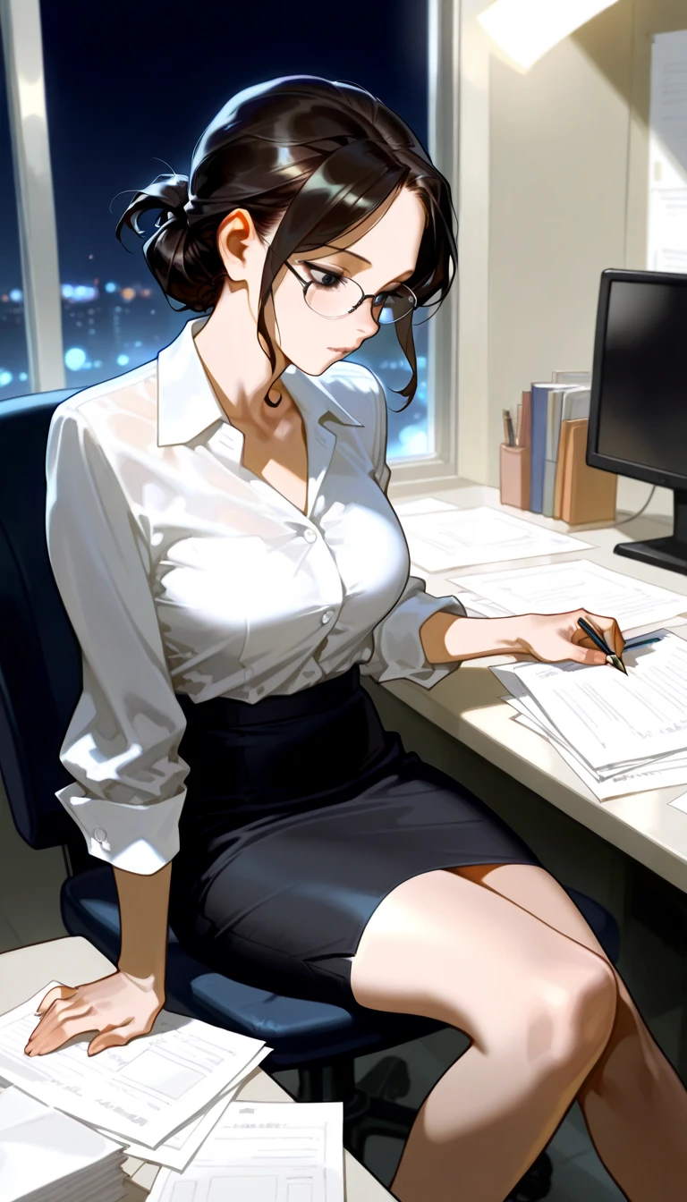 masterpiece, ,(solo:1.1), sexy, office, heels, pencil skirt, milf, big tits