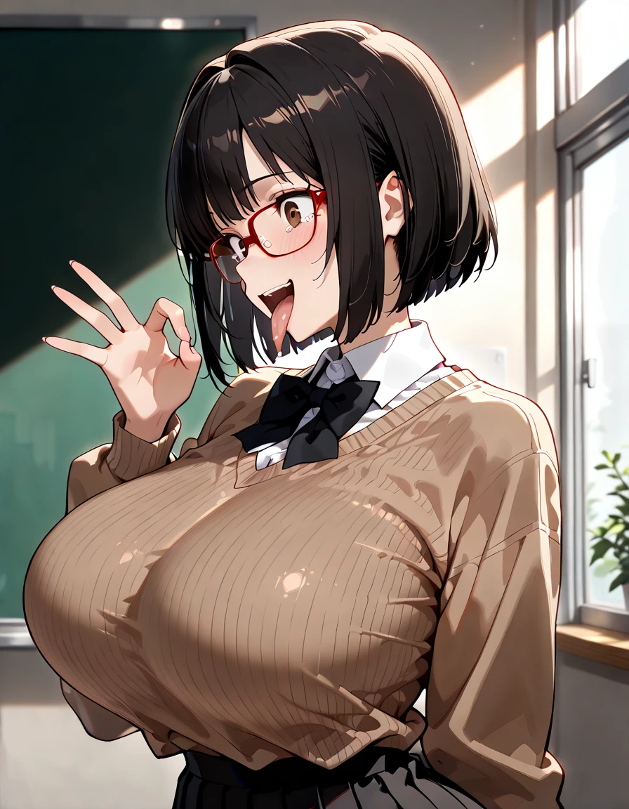 (( close、16k、highest quality、Attention to detail、Rich skin detail, Browsing Caution、Muscular))、((((sex))))、looking away、((((Swollen nipples、Huge breasts、head shot))))、(White Shirt、Open shirt、Orange Jacket、Black Mini Skirt、Light blue panties),(Brown eyes)、((Glasses))、((Bobcut、))、((Brown Hair))、(Beautiful Eyes),((Skirt Lift))、((Sweat、Wet))、 ((blush))、(Wide Hips、Thick thighs)、((((Embarrassing、:o))))、((Office Room))、people々Surrounded by