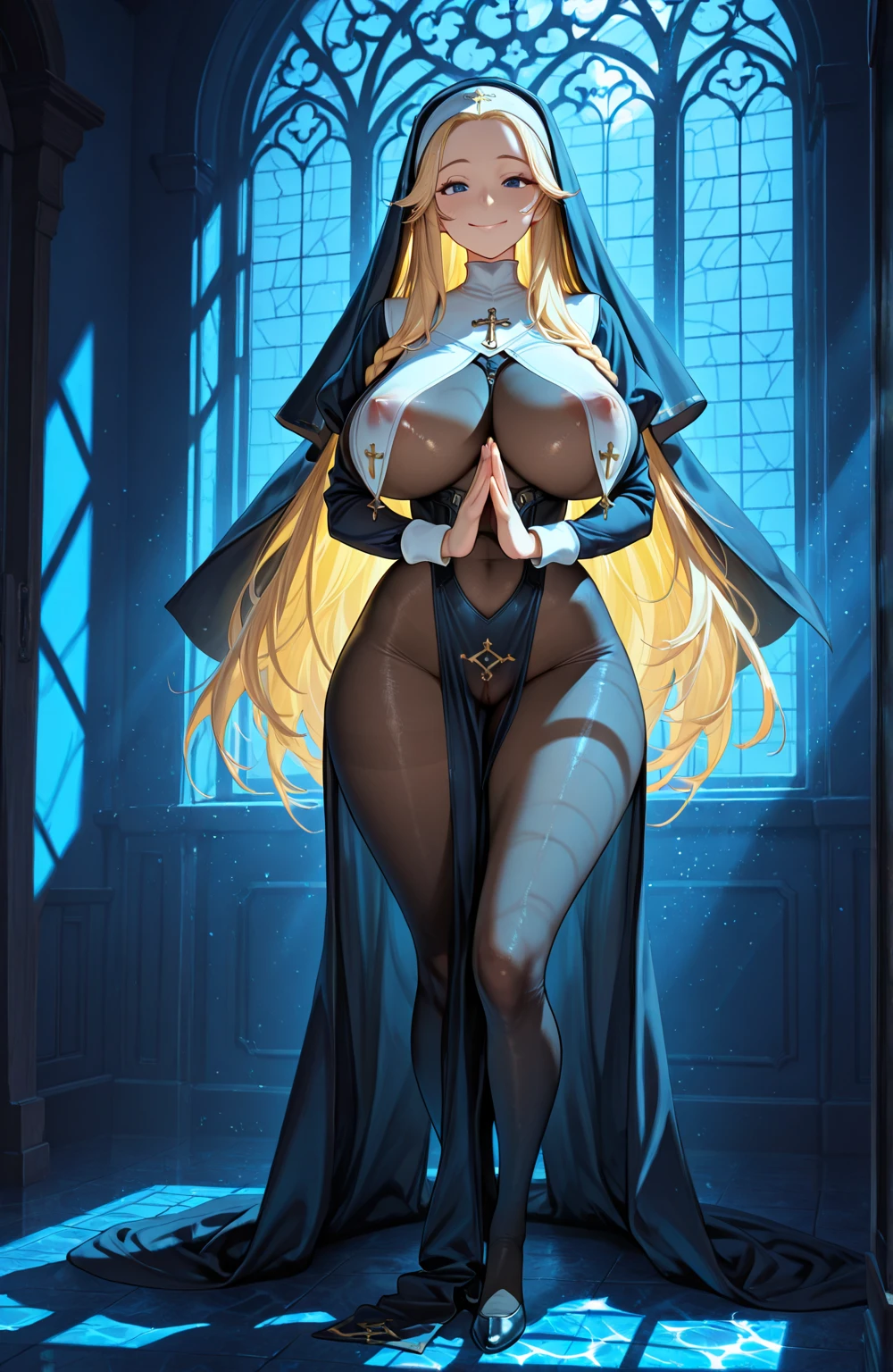 8K ((short body:1.7))((full body view)),(big eyes:1.3), (Long hair:1.4), delineated cheekbones, ((Pit Stop Style:1.4))((Medieval robe with exposed nipples:1.6)) ((light wizard&#39;gown:1.4)), (Detailed Face:1.5), pale skin,(swollen lips:1.5) (pale skin:1.6) ((sexy pose)),((giant breast:1.8)), ((Giant ass: 1.6)), )Highly detailed, Orus, digital photography, artists artgerm and Ruan Jia and Greg Rutkowski, ((blonde hair:1.5)), (Masterpiece),((wide shoulders:1.5)) sidelighting, intricate details, (((black & Brown color palette))), (((short height))), ((White legs:1.4))((Black torso:1.4))((Slim ABS plastic:1.2))