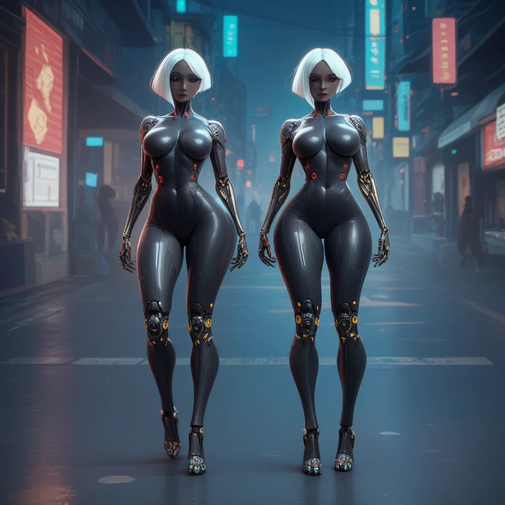 ((Technique artistique cyberpunk par Josan Gonzalez)), (Art inspired by the technique of Charles Lavesso) ,((Best masterpiece in the world)), Art riche en couleurs, ((realism)), (dark elfven), (extremely beautiful girl: 1.2), mature, Femme sexy, (Muscular), (corps entier), (semi-naked girl), sexy pose, (visage net), (one eye is bionic), (poils en queue de cheval avec variations), shaved and braided hair on the side, cheveux,silver white hair, noir, rouge, random hair lock color, corps parfait, Bouche de fraise avec brillance, bouche peu ouverte, eyes symmetrical, seductive look, beautiful eyes ultra detailed and with brightness), Makeup, Des mains parfaites avec 4 doigts et un pouce, full buttocks and rounded medium and laterally, tendency ass of the Brazilian, seins petits et ronds, and protruding areolas), (pubic hair barely visible), piercing dans le nombril, tatouages sur le corps, style de tatouage Irezumi, Taille fine, peau,Peau de Metehumam, hyper detailed skin with visible pores, small discolored body hairs, bionique, legging, (Plateau en plastique cristallin transparent: 1.2), (Sac en plastique transparent), (tissu plastique cristallin transparent), wet with sweat, (see through fabric), Veste style Cyber Punk, high heel shoes, ((Metropolises night city of Cyber Punk night background extremely detailed: 1.4)), PNJ Cyber Punk Walking, parked sport bikes, (Panneaux: 1.2), Couvercle en verre, disque, Ruelle, plage, paysage, neon light, wet floor, Effet lueur, (8k resolution: 1.2), (Canon EOS R6), tendance artstation, Lumen[, tranchant, Unreal 5, photorealistic art, Ray Tracing, (High Dynamic Range 10 plus), surrealism, ombre, stereogram, Lens Flare light, (hyper realistic light and shadow: 1.2) ;