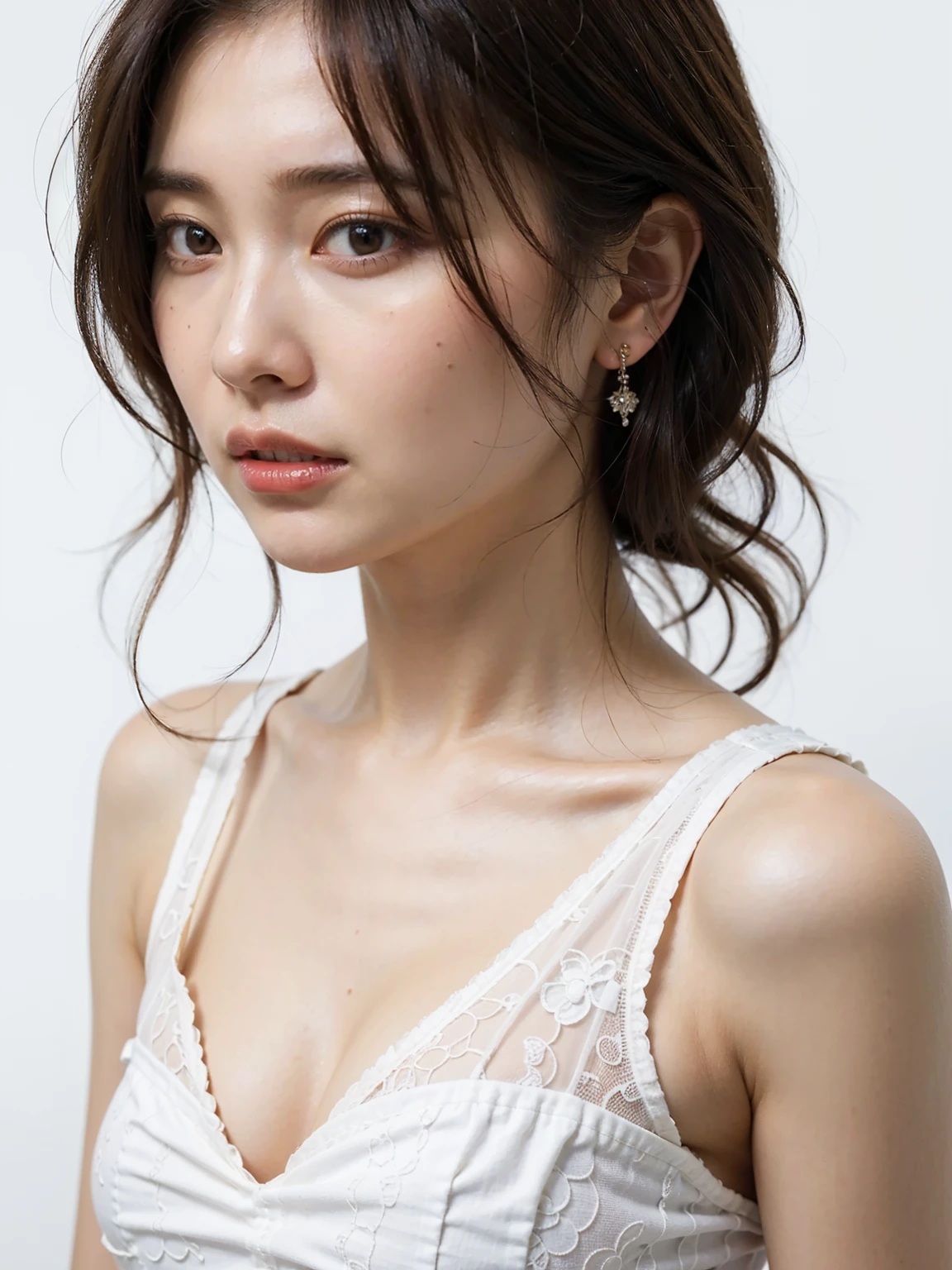 (black floral nightgown, See-through panties, No bra, Show beautiful thighs, Facing forward:1.5),
((I love you?, I want to kiss you?, I want to fuck you?, cheat with me?:1.2)),
((Get excited by my body?, Where are you touching? Naughty!, Your dick is getting hard, You were thinking about something naughty, I'll give you a kiss on the penis:1.5)),
((Come closer to me, Kiss my neck, Touch my , If you touch me that much I'll feel it, I like you, Look at me:1.3)),
((Sexy atmosphere, hold out your lips, Disheveled Hair, A sigh escapes)),
((Luxury Resort Hotel, Late Night, Black Wall, Complete darkness, Plastic chair:1.2)),
((Taking a bath together and making love, Caress the breasts, Caressing the crotch, Spread your legs a little:1.5)),
((28 years old, Elegant beautiful female announcer:1.5)),
((Earrings that match your outfit, Silver Necklace:1.2)),
((Pink nipples, Small areola, Manicured pubic hair)),
((Squint your eyes)),
((purse your lips:1.2)),
((Blushing:1.2)),
((Small breasts,Flat Chest,Tits bulge, Softness of:1.2)),
Eye focus, Round shoulders, Soft belly, Slim waist, Beautiful feminine hands, Feminine slim legs,
Ultra-detailed lips, Fuller lips, Glossy pink lips, Flushed Cheeks, White teeth,
Beautiful actress's languid make-up, Pink lipstick, Smoky eyeshadow, Eye foundation,
Dark Brown Hair, Delicate and soft hair, Hair blowing in the wind,
(Elegantly putting your hair up, short hair, ponytail:1.2),