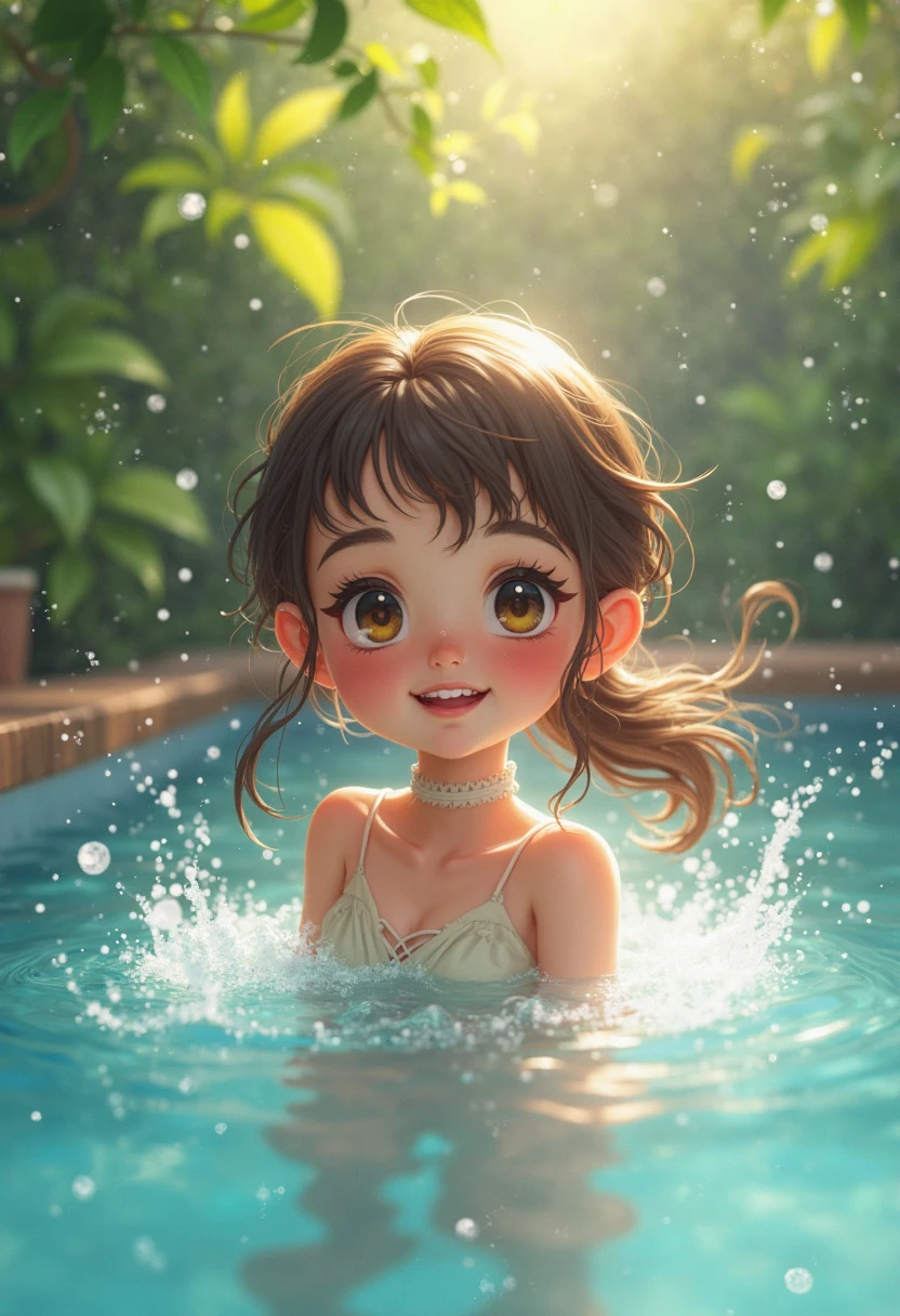 Girl, Water Play, Summer, Perfect Quality, surrounded by fish , dive at pond,Clear Focus (Clutter - Home: 0.8), (Masterpiece: 1.2) (Realistic: 1.2) (Bokeh) (Best Quality) (Detailed skin: 1.3) (Intricate Details) (8K) (Detail Eyes) (Sharp Focus), (Happy)