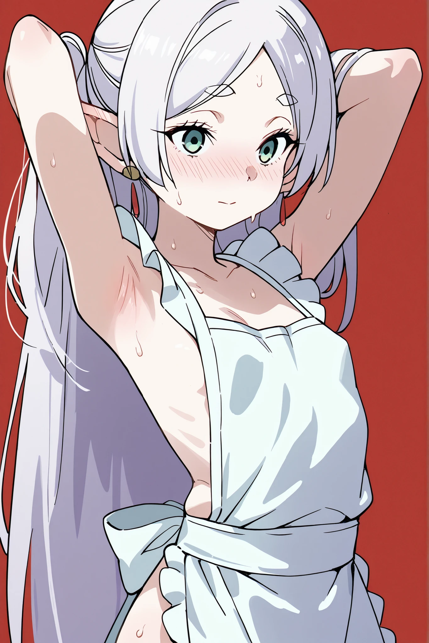 masuter piece, Best Quality,Illustration, Wallpaper, ultra -detail, a small face、(((molesting)))、barechested、((shame))、(Teary-eyed)、(((Nothing is worn)))、((Girl being touched by a man))、small cherry-colored 、A man pulls up a girl's skirt 、Angle from below、ample breasts