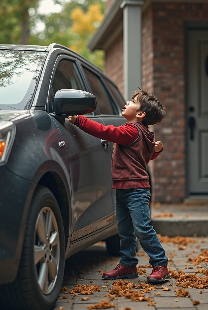 A 16 year old boy goes to cover a little boy who is about to be hit by a car.