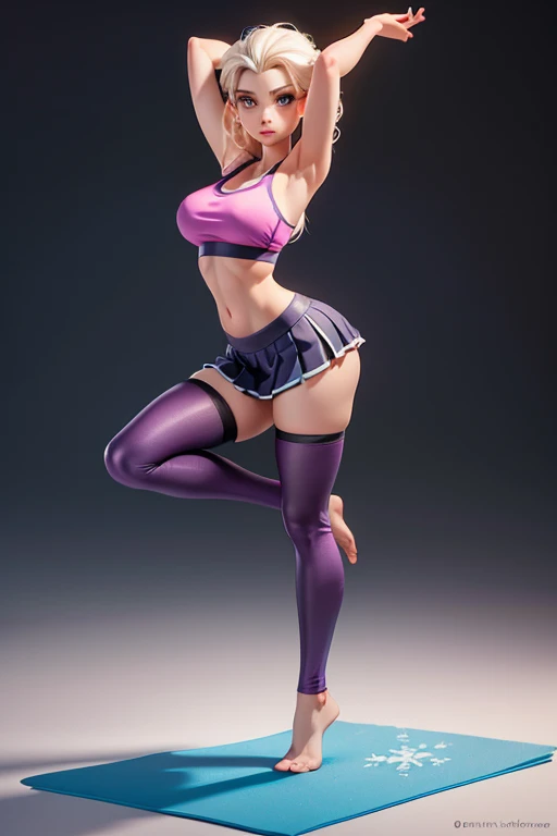 3DMM, ((Masterpiece, best quality, photography, detailed skin, realistic, photo-realistic, 8k, highly detailed, full body, High detail RAW color art, diffused soft lighting, shallow depth of field, sharp focus, hyperrealism, cinematic lighting, a woman, in a beautifully makeup, eyeshadow, beautiful big eyes, ((Brown eyes)), long eye lashes, brunette updo hair, wearing ((Blue satin sundress)), panties, sport shoes, standing splits, single legs to chest, stretching, sakura garden