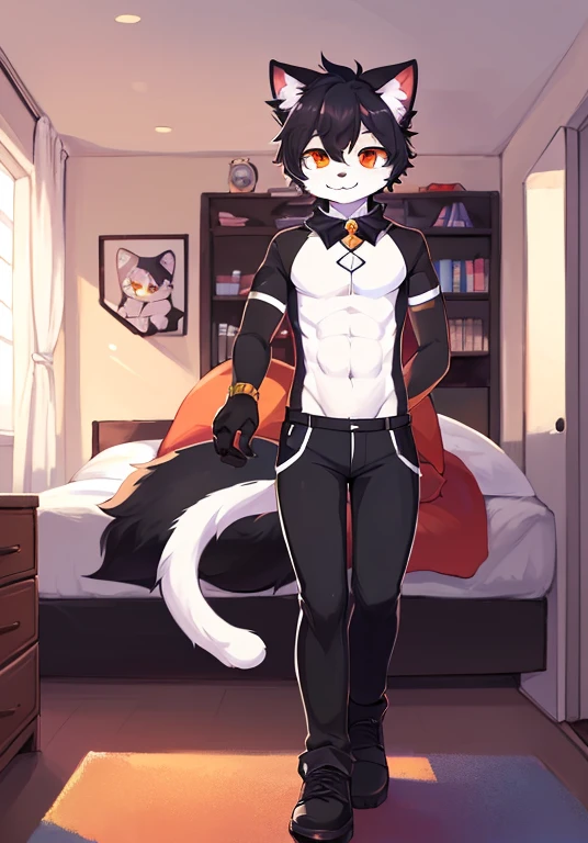 robot，Male, robot wolf, detailed yellow eyes, long tail, big nipples, slim, sly, simple background,, smirk, anus,  glasses, tail wrapping around body，bulge，sneakers