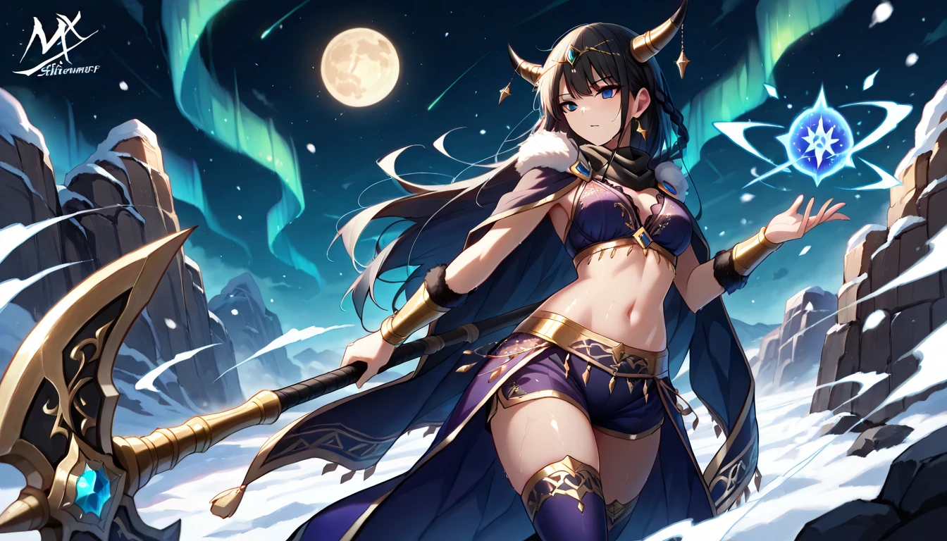 top-quality、Top image quality、masterpiece、girl with((sixteen years old、teen ager、cute little、Best Bust、big bast,Beautiful blue eyes、Breasts wide open, Dark hair、red hairs、Longhaire、A slender, Large valleys、,black and 、A smile、floating state、blue cloak、Black wristband、bare-legged、holding bow and arrow)),hiquality、Beautiful Art、Background with((space night sky、spaceshipid air)))、,masutepiece、visualart、depth of fields、cleavage, face to detail, detailed eyes, eyes extremely detailed, (half-body:0.6)