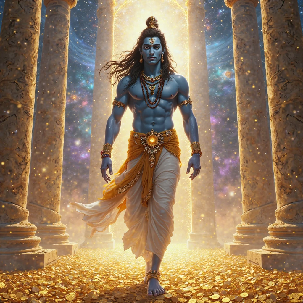 Depict Shu from Egyptian mythology in the act of separating the sky from the earth, showcasing his powerful role in the creation of the universe. Include realistic details, vibrant gradient colors, and a detailed background. Apply masterpiece, best quality, CG, wallpaper, HDR, high quality, ultra detailed face, cinematic, high detail, 8k, raw, high, artstation HQ, unreal engine, octane renderer, 4k resolution, hyperrealistic, highly detailed, and absurdres settings.
