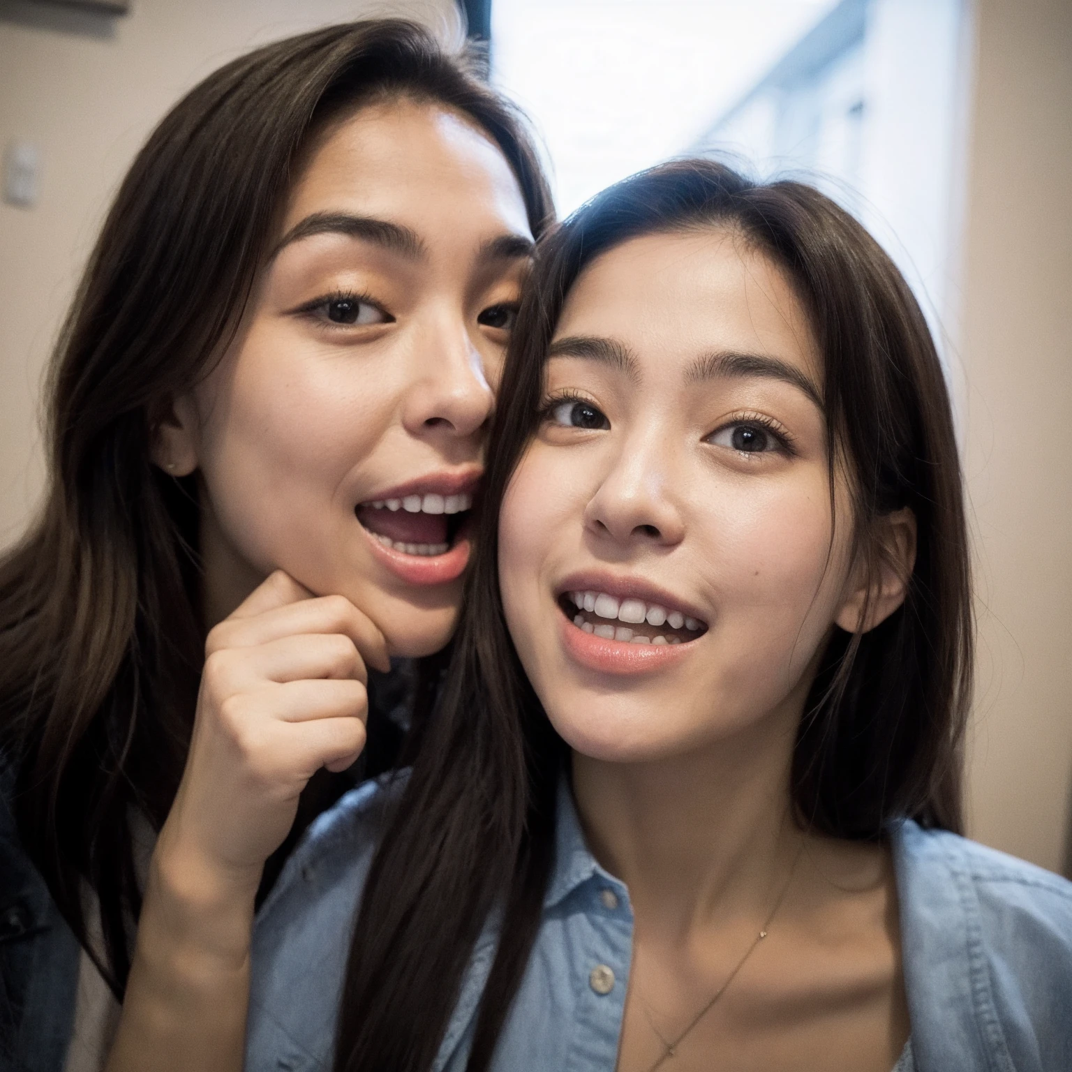 Natural light, girl smiling on bed in guesthouse (best quality, masterpiece: 1.2)