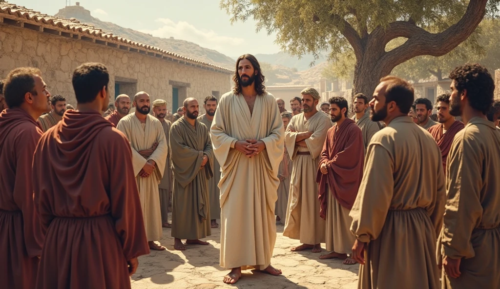 Drawing Jesus Christ in the Sermon on the Mount with His disciples and the crowd