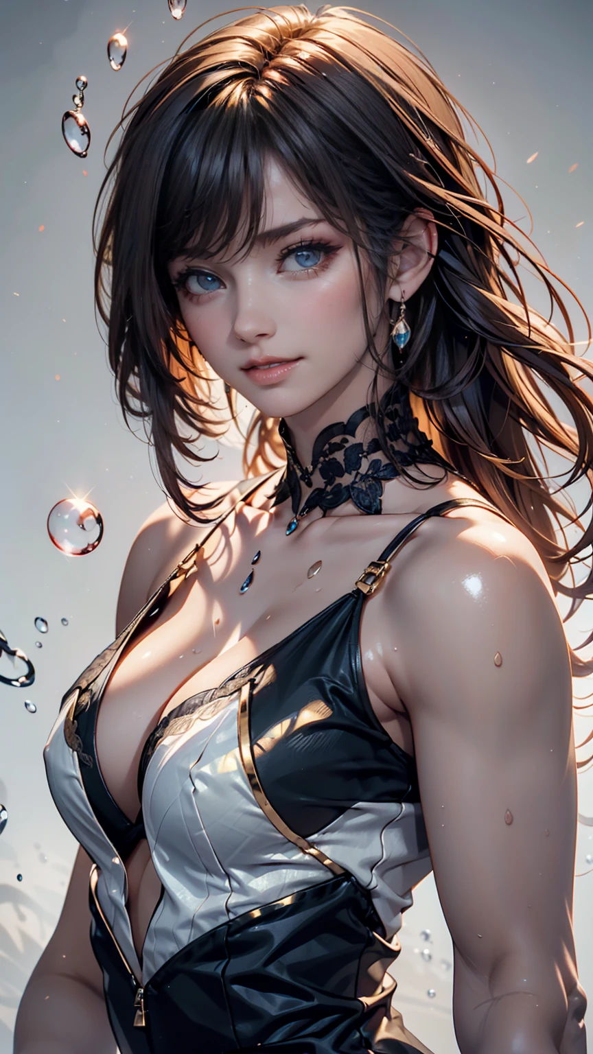 masterpiece, Highest quality, (Dynamic pose:0.5), Absurd, One girl, Fighting Pose, Punch Water, (Attacking with water:1.5) Wet clothes, Wet hair, Wet Face, Water behind a person, Multicolored Hair, (Wind:1.4)