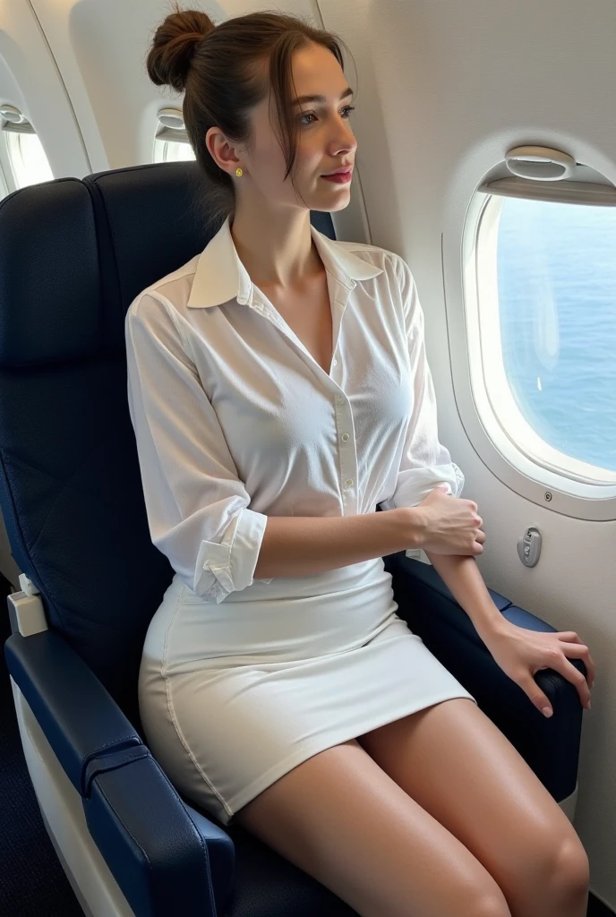 33-year-old girl with brown hair and light eyes, tanned skin, and a cute smile, wearing elegant clothes, sitting in the seat of an airplane during flight and taking a selfie-style photo, extremely detailed and realistic, 8k:
Bella donna di 33 anni con capelli castani e occhi chiari, pelle affettata dal sole, sorriso carino, vestita elegante, seduta nel seggio di un aereo in volo e scattando una foto selfie-stile, dettagliatissima e realistica, 8k:
This 33-year-old