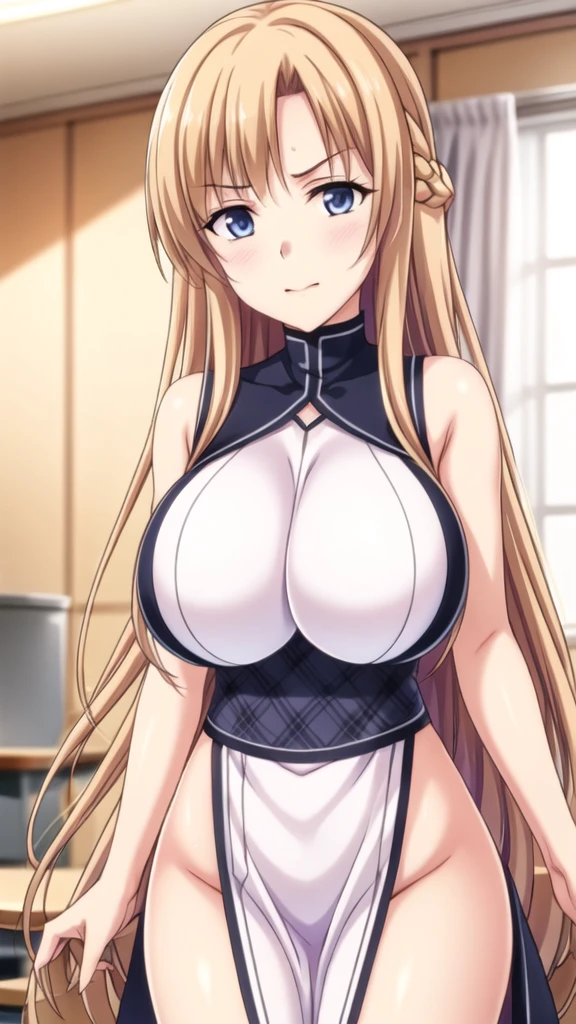 dew内衣, dew, Lace, nun, Blonde hair,Long hair, Bangs,, hair ribbon, blue_Eye, 1 girl, 20 years,Young women,fair Finger,fair long legs,fair body,fair Nose,fair character design, perfect Eye, perfect Face,expressive Eye,Perfect balance, Looking at the audience,(Focus on her Face),Shut up, (Innocent_Large target_Eye:1.0),Light_Smile, official art,Extremely detailed CG unified 8k wallpaper, Perfect lighting,rich and colorful, bright_front_Face_Lighting,有Light泽的皮肤, (masterpiece:1.0),(the best_quality:1.0), Ultra-high resolution,4K,Super detailed, photography, 8k, HDR, high resolution, absurd:1.2, Kodak Portrait 400, Film Grain, Blurred background, Bokeh:1.2, 镜头Light晕, (Energetic_color:1.2),专业photography师, (fair,Large target_breast:1.4), (fair_Face:1.5),(narrow_waist),