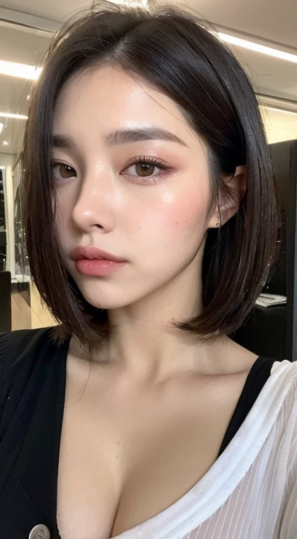 ((highest quality, 8K, masterpiece :1.3)), 1 girl, Pretty woman with emphasizing slender abs :1.3, (casual hairstyle :1.2), Oversized Tank Top :1.2, super detailed face, fine eyes, double eyelid, armpit, sweaty, There is a cleavage in the chest, living room