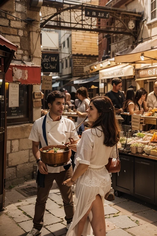 Create a realistic image depicting the concept of selling a restaurant in France. The scene should show both the interior and exterior of a French restaurant. Inside, display various equipment like kitchen appliances, tables, and chairs. Include details such as a chalkboard menu, the restaurant's name prominently displayed, and a busy kitchen area. Show a diverse group of customers enjoying their meals, representing the regular clientele. The decor should reflect a modern French restaurant without relying on stereotypes (avoid clichés like berets or baguettes). Outside, the restaurant's facade should be welcoming, with a sign indicating it is for sale. Add elements that suggest the continuation of business, like a new owner shaking hands with the previous owner, symbolizing the transfer of the business. The overall atmosphere should be vibrant and bustling, illustrating the ongoing success of the restaurant even during the sale process.
