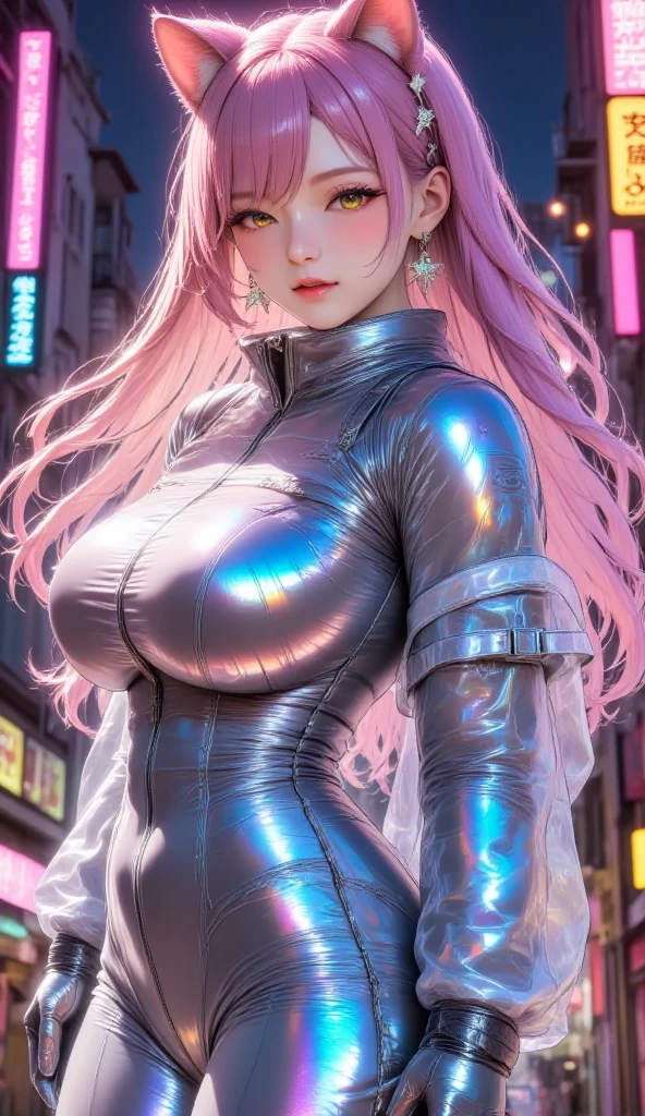 (best quality:1.5, highres, UHD, 4K, detailed lighting, shaders), pink wavy hair, gradient hair, large breasts, suit, social lomg pants, mature woman , (pov), white background, colorful eyeshadow, dramatic lighting, sparkling eyes, sensual expression, golden earrings, flowing hair, delicate facial features, soft skin, high cheekbones, urban setting, white background, dont look for the camera, lean forward, Render 4 poses,