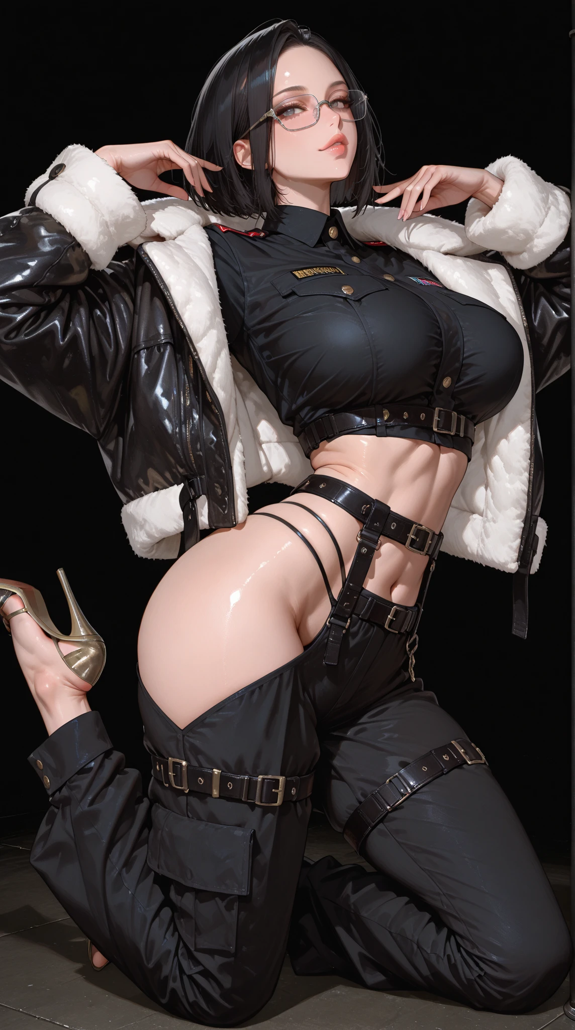 Beautiful realistic woman in shorts showing her big beautiful ass with high details all over her body --auto --s2