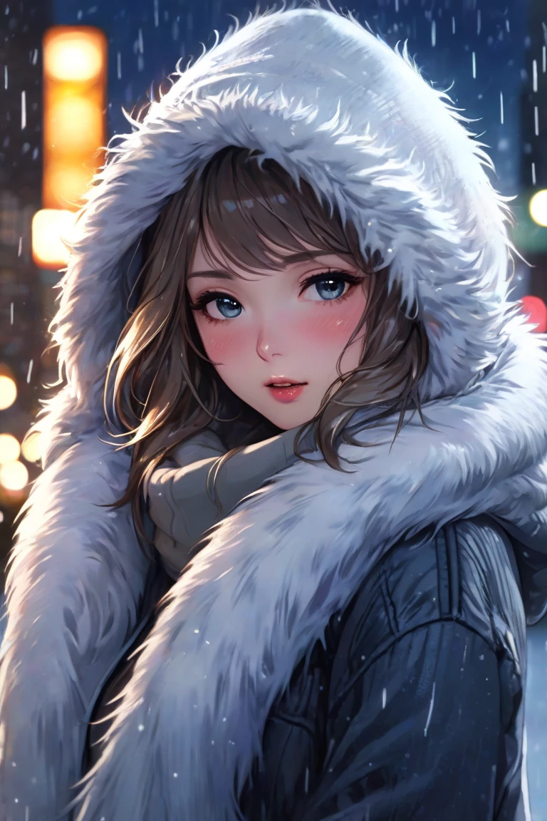 (raw photo:1.2), (photorealistic:1.4), (best quality:1.4), (ultra highres:1.2), (highly detailed:1.3), (HDR:1.2), (cinematic lighting:1.3), (detailed eyes), (facial details), (fur details), (snowy:1.2). ), Cute little fox, standing, (3/4 body portrait: 1.2), (furry tail: 1.2), (soft fur: 1.2), (moe: 1.2), (looking at the audience), (innocent expression), (soft light), (dreamy), (dream: 1.3), (ethereal: 1.3), (magic: 1.2), (snowflake: 1.2), (winter wonderland: 1.3), (whimsical: 1.2), (fun: 1.2), some accessories, busts, solo