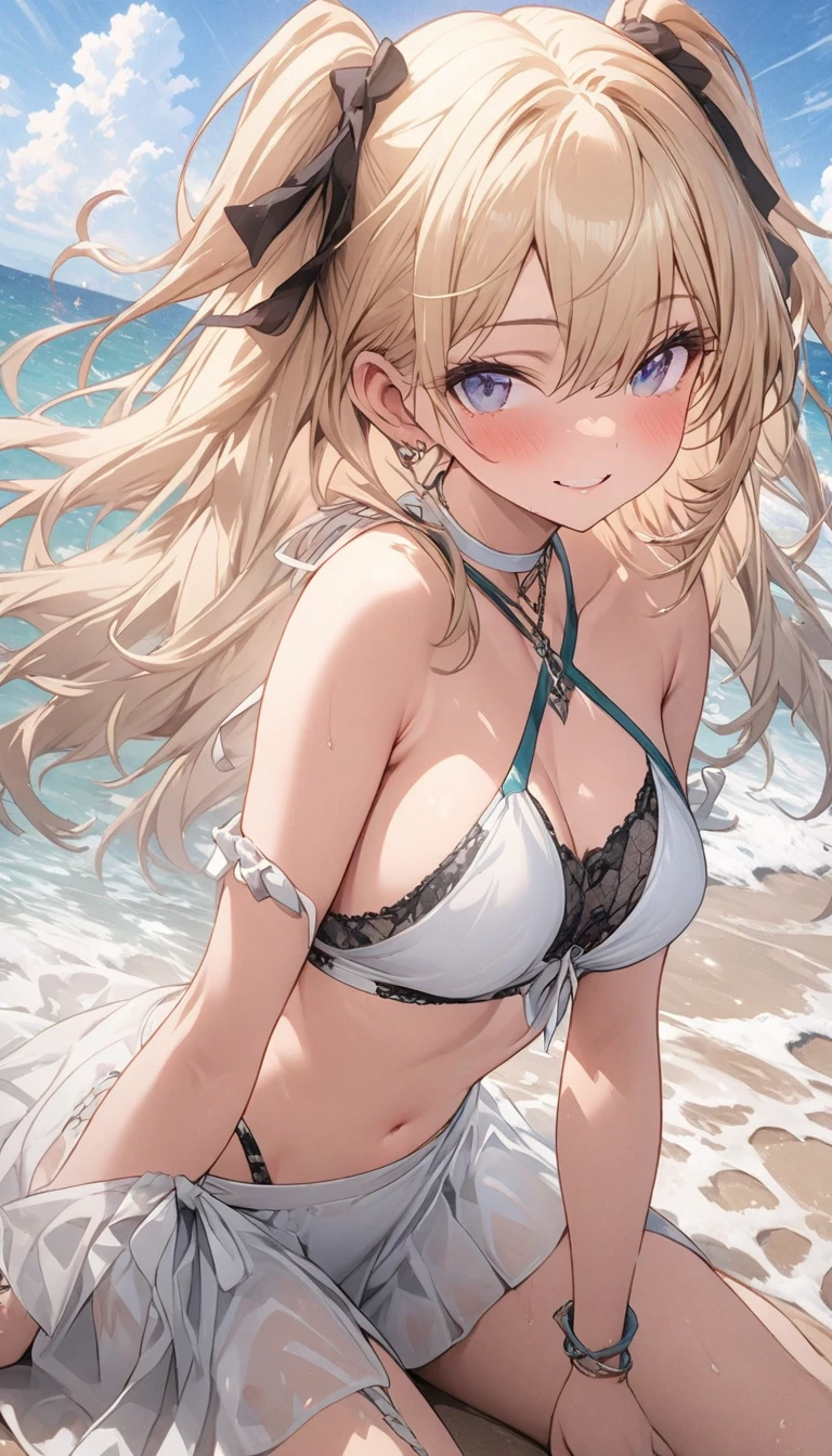 nsfw:1.6, Top quality, masterpiece, ultra high resolution, , (top quality, high resolution, 4K, detailed lighting, shaders, perfect anatomy, perfect proportions), eye of the beholder, (masterpiece, top quality) (top quality, 4K, 8K, high resolution, masterpiece: 1.2), highly detailed, (masterpiece: 1.3, top quality, ultra high resolution, ultra detailed), (top quality: 1.2), perfect eyes, perfect face, perfect lighting, (top quality, 4K, 8K, high resolution, masterpiece: 1.2), highly detailed, (top quality, 4K, 8K, high resolution, masterpiece: 1.5), highly detailed, masterpiece, top quality, ultra detailed, top quality, high resolution, 32K CG, very delicate and beautiful, illustration, high resolution, sharp focus, front lighting, glow, girl 1 person, solo, smiling, very beautiful and detailed anime face, very detailed eyes, ((masterpiece)), ((best quality)), (super detailed), ((cute)), cute, ((very detailed)), 4K, (8K), best quality, (best quality, 8K, 32k, masterpiece, super high resolution, very detailed, impressionistic:1.2), blurred background, (((two arms))) , (((two foot))), ((((four fingers and 1 thumb)))), Best quality , ((only one naval)),
((Scandinavian beauty)). ((Beautiful face)). ((Cute)). ((Beautiful pale blonde hair)). (((bridal updo))). ((Bangs swept to the side, showing forehead)). ((Beautiful blue-green eyes)). Smiling. Embarrassed. ((((Naked)))). (((Topless))). (((Bottomless))). ((Princess)). ((Belly dancer)). (((Breasts, nipples and private parts not covered))). (Groomed blonde pubic hair). (Small pink areola and nipples). (((Big breasts))). ((Full breasts)). (Beautiful breasts). (Narrow waist). Slender body. (((Gorgeous tiara))). (((Wedding veil))). ((Pure white choker)). ((Necklace)). ((Pure white waist belt)). ((bracelet)). ((anklet)). (((deserted beach)). (((night)). ((leaning forward)). (((boob view)).