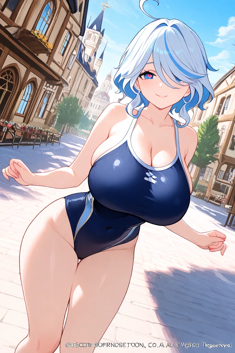 (((gigantic breasts))), clothed, swimsuit , Seductive Anime Girl, competition swimsuit , , animal ears, evil grin,