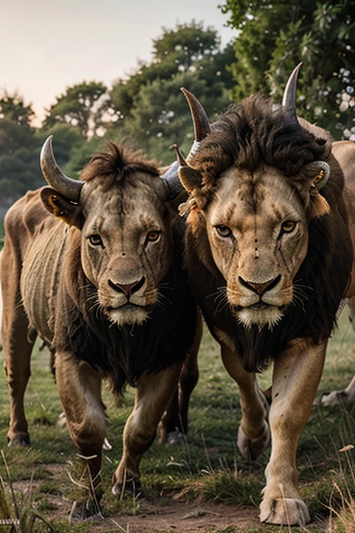 Cartoon like elephant and lion being friendly and united. 