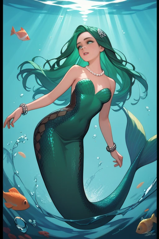 Sea witch painting, Long Green Hair, evil, evilдей, She is coming to you, close, Dark Sea,( Underwater:1.1), lightning, Bright Eyes, Wear a seaweed dress, Tentacles, octopus, (close:1.3)