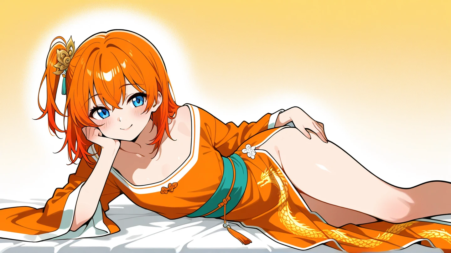 Girl with very short orange silky hair in a bamboo grove. small breasts, exposed breasts, removing clothes, undressing, exposing breasts, exposed midriff, exposed boobs, naked, , embarrassed. kimono. undressed kimono, blue kimono, naked from kimono, sitting down, sexy, erotic, sex, sexy pose, erotic pose, cute face, blurred background