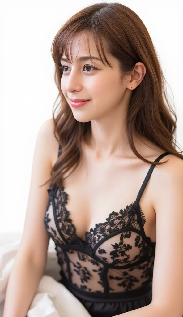 ((Mastepiece,Photorealistic)), (((8K,Best Quality: 1.5))), ((Super Detail: 1.5)) , Cute Woman,Beautiful woman,Japanese,Age 25,((inside the train)),Ultra-detailed facial features, smile, Detailed Texture, Natural Skin Shader, photograph,Full Body,Ultra-high resolution,Beautiful Japanese women,(((Ivory Black_bra,best quality))),Realistic eyes,Brown eyes,Realistic Skin,Golden Ratio,((Brown Hair,Bob Hair:1.3,1girl)),Floral lace panties,Ivory Black_lingerie,Glowing, firm and radiant skin