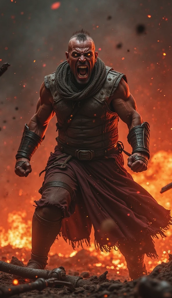 best quality, 4k, high-res, (explosive, fiery:1.1) Rammstein concert stage,(intense, energetic)filars with fire,(passionate, intense)expression,(powerful, fierce)metal band,(enthusiastic, lively)jumping crowd, (loud, energetic)music, (dynamic, intense)lighting, (fiery, vibrant)color tone