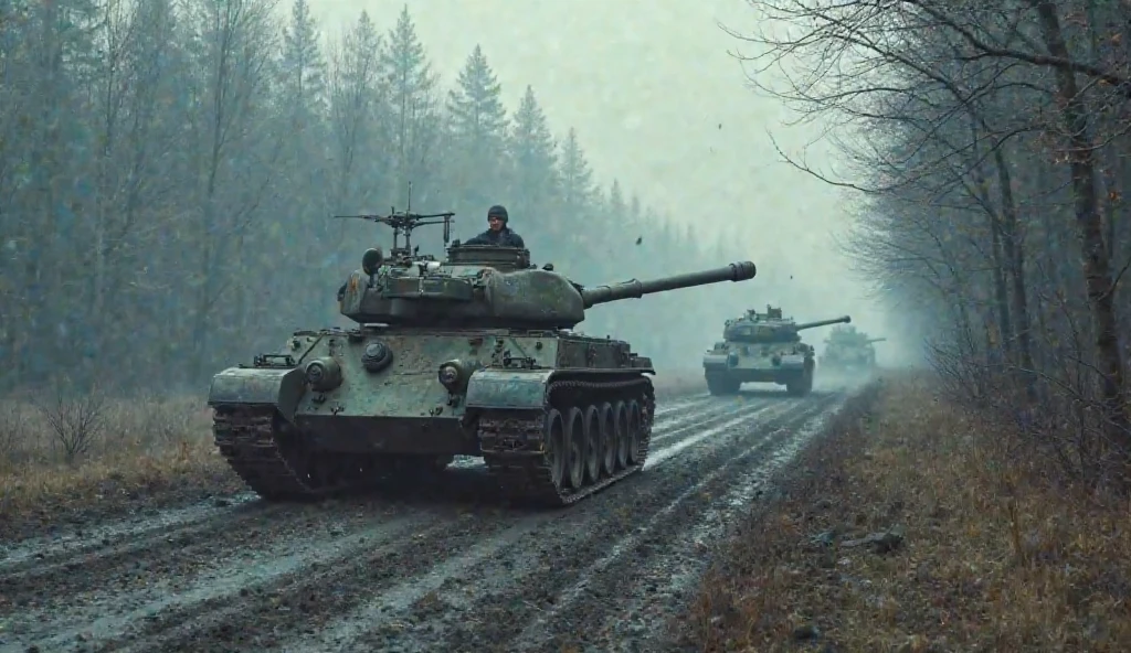 <lora:Centurion_Tank_SDXL:0.8> close-up of a cntrntnk tank in heavy snowfall,