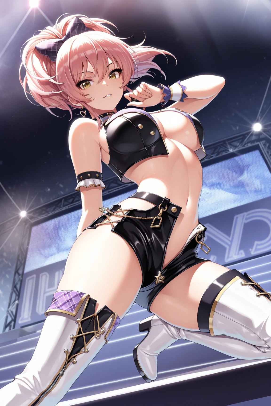 1 Girl, alone, smile, Watching the audience,, masterpiece, 最high quality:1.4,high quality, be familiar with,Completely naked,Embarrassed,crack ,Butt,Erect nipples,Cute Breasts,Light purple hair,Purplish eyes,Short Hair,Tied up hair,