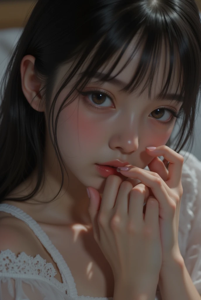 (Masterpiece:1.2, best quality), (Beautiful eyes with exquisite details: 1.2), (Detailed background,dark fantasy), (Beautifully detailed face), high contrast, (Best illumination, Delicate and extremely beautiful), ((Cinema-grade lighting)), colorful, hyper detail, incredible light, complicated details, (1 woman, alone,black hair, Sharp face,Low Twintails,conjunctivitis, hair between the eyes,Dynamic angle), (sperm splash:1.4), Black light swirled around the character., depth of field,black light particles,(broken glass),magic circle, open mouth, cry