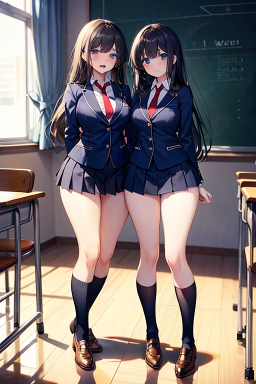 (((masterpiece, Highest quality, High resolution, 超High resolution, Perfect Pixel, Depth of written boundary, 4K, RTTX 10.0))), Beautiful Anime Woman, Beautiful art style, Anime characters, ((Smooth texture, Realistic texture, Anime CG Style)), Perfect and accurate finger count、Exact number of legs、(Exact number of arms:1.0, Exact number of hands:1.0), (Perfect hands, Perfect Anatomy), Cinematic, Realistic, Extremely detailed CG, Daytime lighting, Perfect lighting, Best Shadow, The best natural light, whole body, Perfect body, バランスのとれたPerfect body, Perfectly balanced style, Soft body, Slender body, ((bangs, Reddish brown hair, Long Hair, ponytail)), ((A cute adult woman is walking:1.8)), ((Bow tie around neck:1.3), (Sexy and cute black and white striped underwear:1.3), (Stylish shiny black and white striped satin panties, Side-tie panties, Panties with plain black and white stripes in the center and lace decoration on the sides:1.3), (Black and white striped micro lace satin bra, Black and white striped bra with oversized lace trim around the edges:1.3), (Knee-high socks:1.3):1.4), (Beautiful big boobs:1.1), (Embarrassed expression:1.5), blush, (School corridor, Corridor with windows, Long corridor, In the background, there are many male students walking., The boys are paying attention to the girls:1.7), naked, In underwear, Only bra, panties and knee socks, School shoes, Angle from below the front