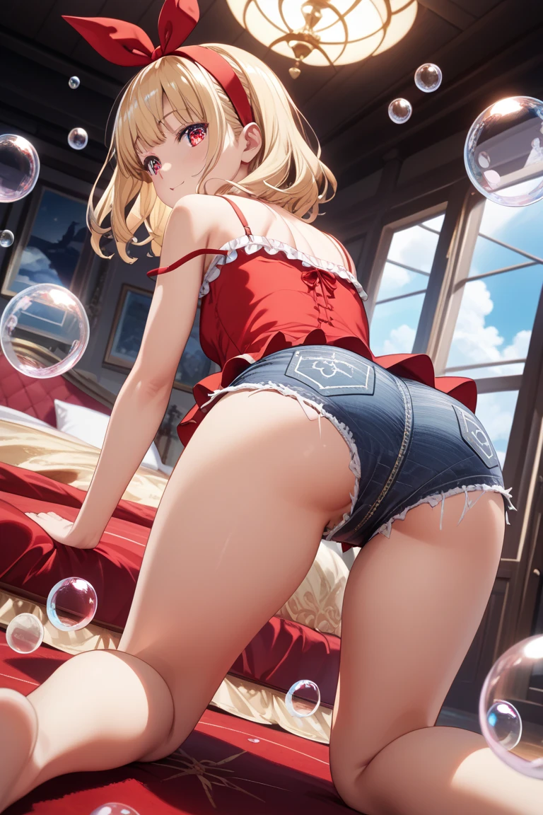 young Girl, (pastel colored striped hip full covered panties), presented hip shirring diaper, showing diaper, teasing diaper, bottom-back view, climbing stairs, blonde twin-tails, looking back, panty shot, low angle, up one legs, crotch seam, up skirt, [[small breasts:0.8]], back shot, look back, happy light smile, sweaty, sweaty body, sweaty skin, oily wet skin, framed body lines, ((closeup buttocks, back shot, look back)), Wrinkles in clothes, full body, Wearing sweat, Body lines stand out, japanese girl, (petit, being stumpy, short legs, short arms), slide