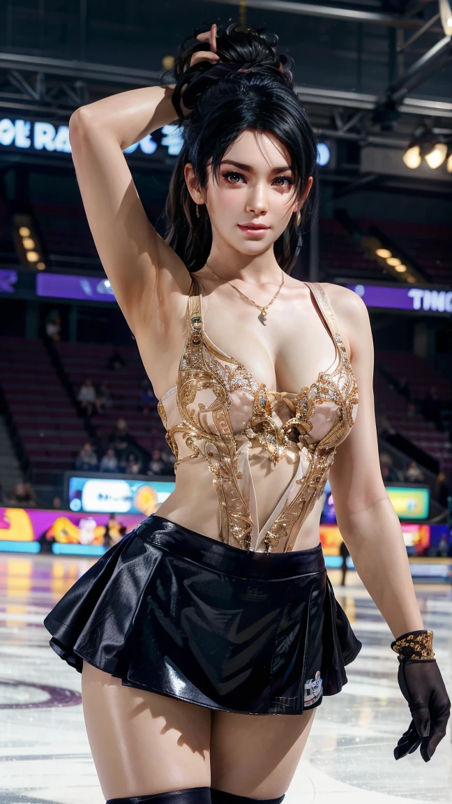Tears of joy, (Evening Dresses), (Holding up the trophy:1.5), Background is the stage, DOAXVV_マリー・ローズ, 1girl, black choker, uhd, retina, masterpiece, ccurate, anatomically correct, textured skin, super detail, high details, high quality, best quality, highres, 4K