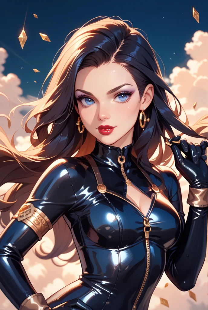 ((melhor qualidade)), ((obra prima)), garota adulta com roupa hiper detalhada com peitoral no formato de caveira, Modern black clothing with yellow details, cabelo branco, guerreira urbana com exo-esqueleto