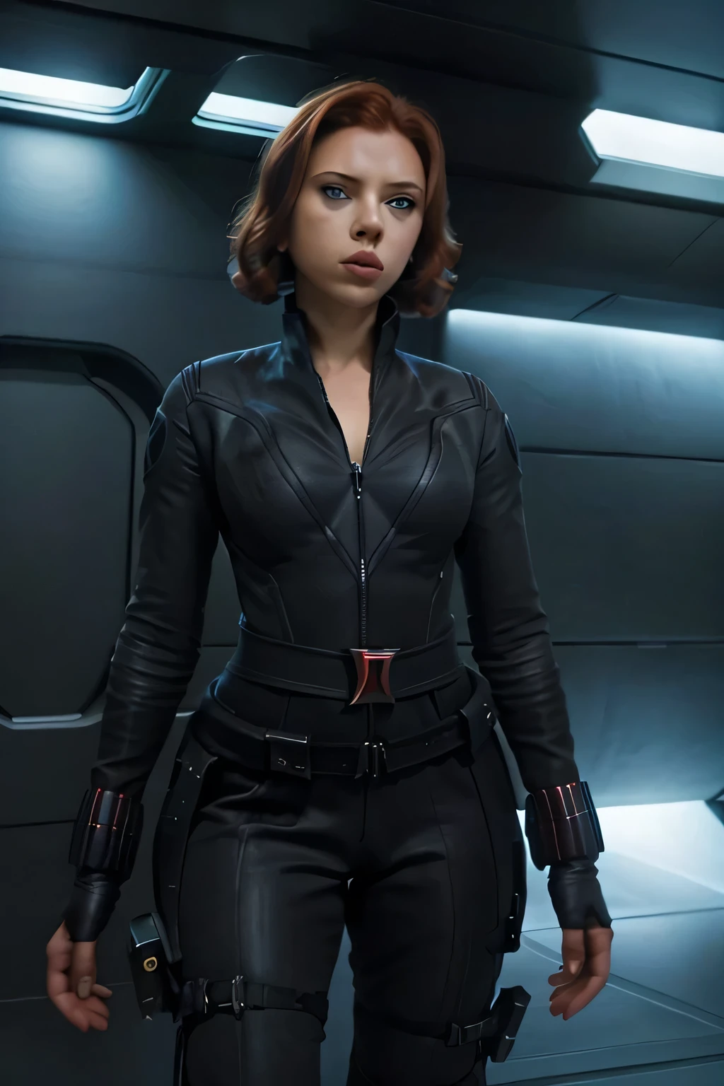 Scarlett Johansson is a black widow in future space, a lot of spaceship