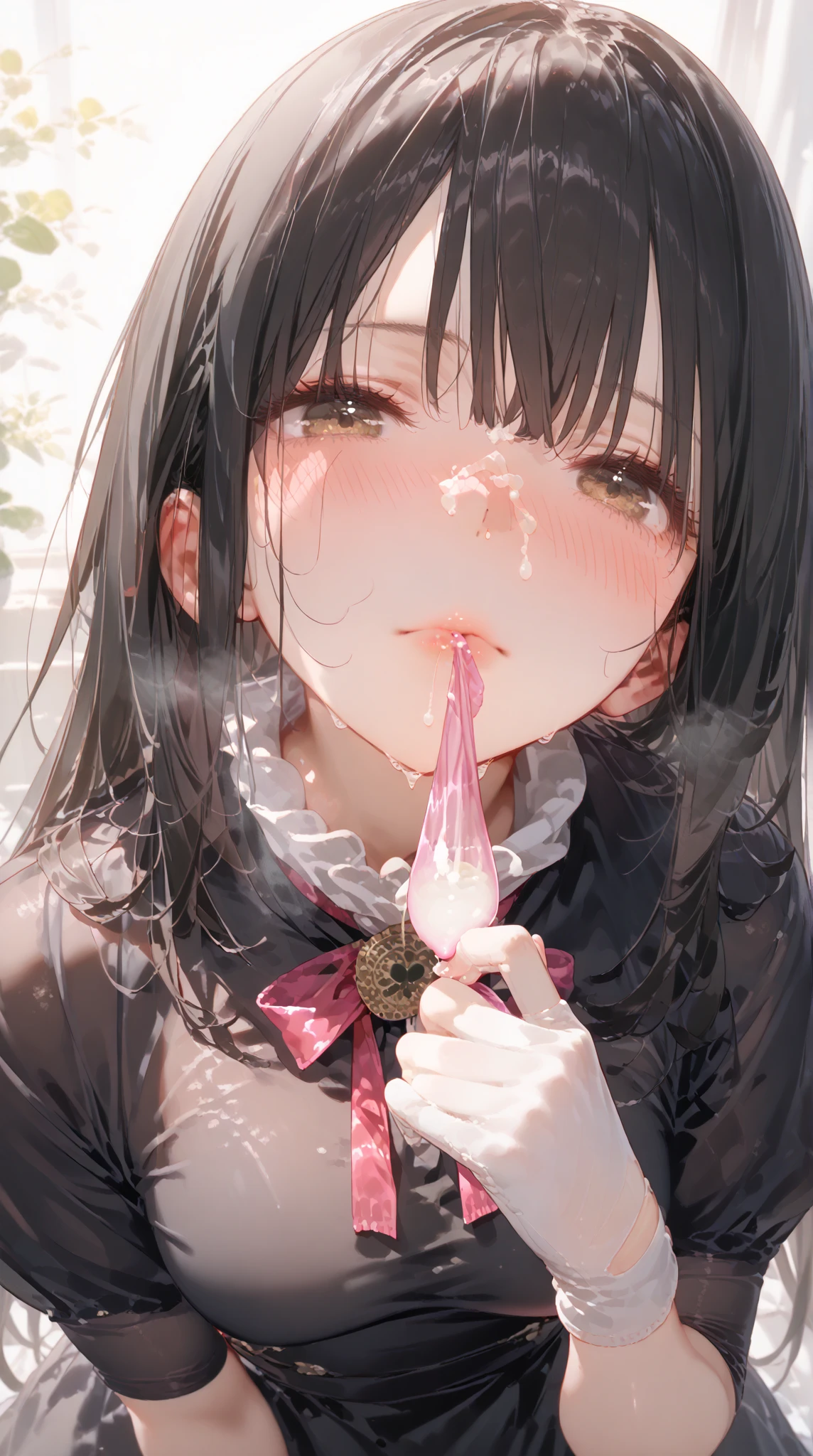 cum in mouth, (closed mouth and eyes)