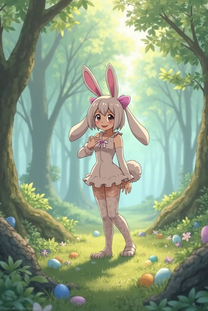 Misty from Pokemon HGSS,  suit, easter eggs, outdoors, forrest, smile face, blush face, looking for Easter eggs. Curvy body, stockings. 