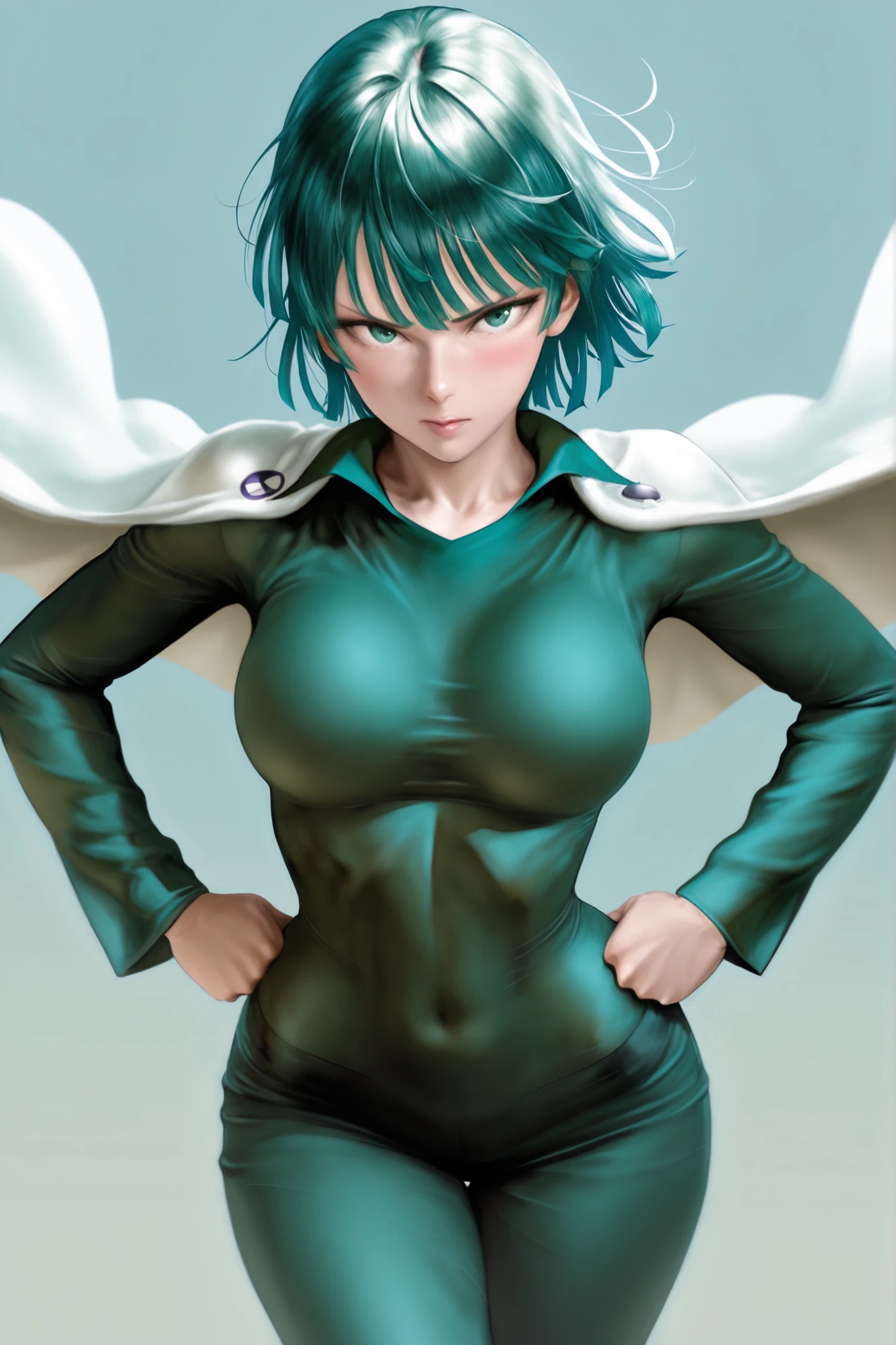 score_9, score_8_up, score_7_up, score_6_up, score_5_up, score_4_up,
BREAK
(masterpiece: 1.0), best quality, perfect anatomy, perfect composition, perfection, Realistic proportions, realistic anatomy, by Yusuke Murata
BREAK
use of shape theory, use of anatomy, defined body, defined textures, defined fabric folds. (dynamic pose, foreshortening, foreshortening, dynamic pose,) bgport
BREAK
1girl, solo, breasts, looking at viewer, blush, simple background, Fubuki (one punch man), dynamic pose, thick lines, hands on hips, high angle