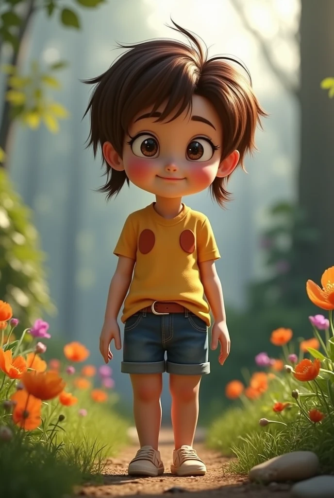 baby with diaper walking on the road at sunset, chibi