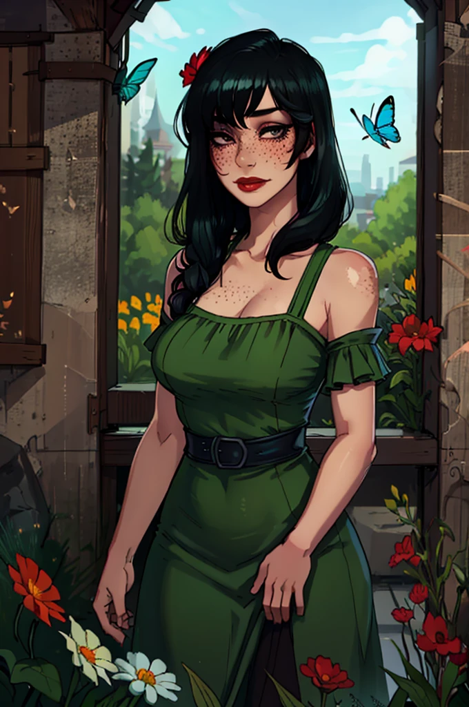 Com um dragão Ennifer Connelly, very long to the waist and half curly with bangs, seios pequenos, olhos grandes com um brilho apaixonado, olhos verdes mel, Um lindo sorriso, vestindo uma camiseta preta longa com um terno feminino verde e jeans, in a serious and sweet comic-style pose, alta qualidade Jennifer Connelly personagem mulher estilo Jennifer Connelly com marcas de guerras Imagem de desenho animado de uma mulher .Ilustra??o estilo desenho animado, estilo de arte dos desenhos animados, estilo de arte dos desenhos animados, digital illustration style, estilo atompunk projeto de pessoaagens altamente detalhado, arte digital detalhada coragem, Forest fan art, Design de personagens de retrato, beautiful digital illustration, retrato de alta qualidade, Arte em quadrinhos, mulher jovem cabelo com transas lindas . Queen Anna by Jennifer Connelly lined eyes Medium large bust and wonderful sexy clothes. image expression of sexual desire from waist to head illustration Queen Anne of Arendelle atompunk style arafed woman in a blue dress sitting on the floor, digite germe and lois van baarle, style digite germe, extremely detailed digite germe, no estilo de Ross Tran, digite germe. anime illustration, digite germe and james jean, digite germe and atey ghailan, estilo ross tran