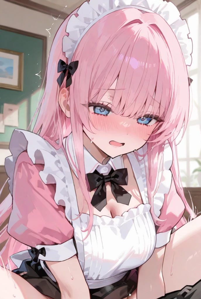 02,Masterpiece, Best Quality, Pink Hair, left orange eye, right blue eye, hoshino (blue archive) 
, Maid Outfit, 1 Girl, {Sexy}, Melancholy, {NSFW}, {Anime Screen Cover}, Anime Color, Beast Ears