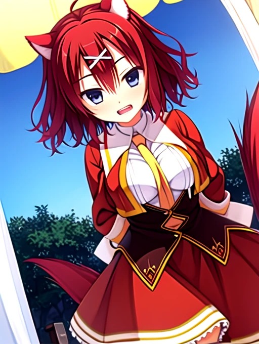 (masterpiece:1,2), best quality, cowboy shot,
a gril, red hair, fox ear, miko costume, beautiful face, shiny red eyes, big breasts, beautiful detailed girl <lora:ShadedFace:-1>