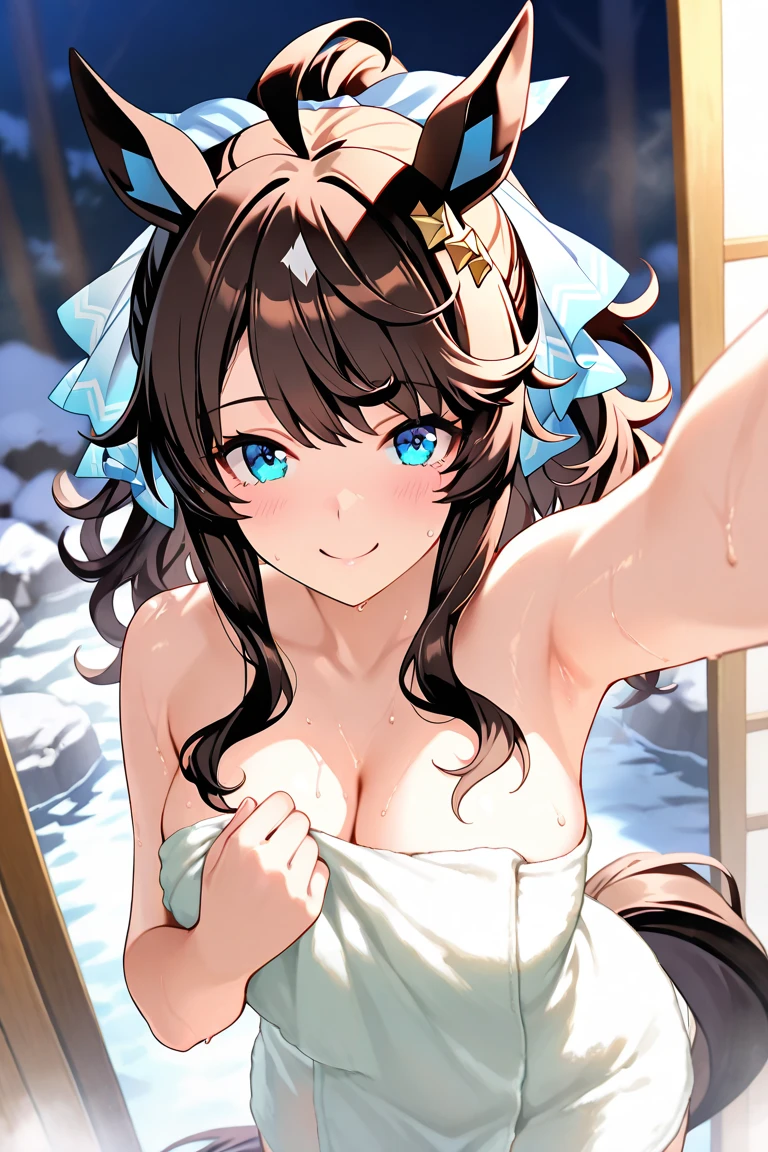 Nsfw Huge horse girl Admire Vega takes a naked bath in a hot spring with a view of the starry sky,
