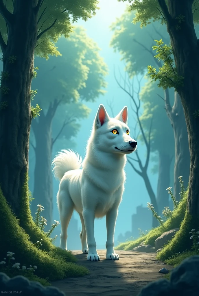 (((White fox with 9 tails)))), feral, feral fox, Highest quality, Highest quality, High quality illustrations, masterpiece, Ultra-high resolution, Detailed Background, night, Absurd, Perfect Anatomy, performance, Good lighting, fox, white fur, NSFW, canine penis, presenting penis, looking at viewer, half-closed eyes, smug smile, smile, spread pussy, bodily fluids, side view