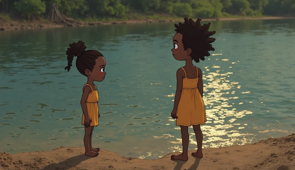 1.A picture with a monster based on an animal like a bison 2. Along with a black with big eyes and a mouth with very large lips and afro hair.
3. The same bison and the boy would be looking at a precious jewel that shines brightly, a green light that reflects on the faces of the boy and the bison 4. In the background, red eyes identical to those of bats in the dark.