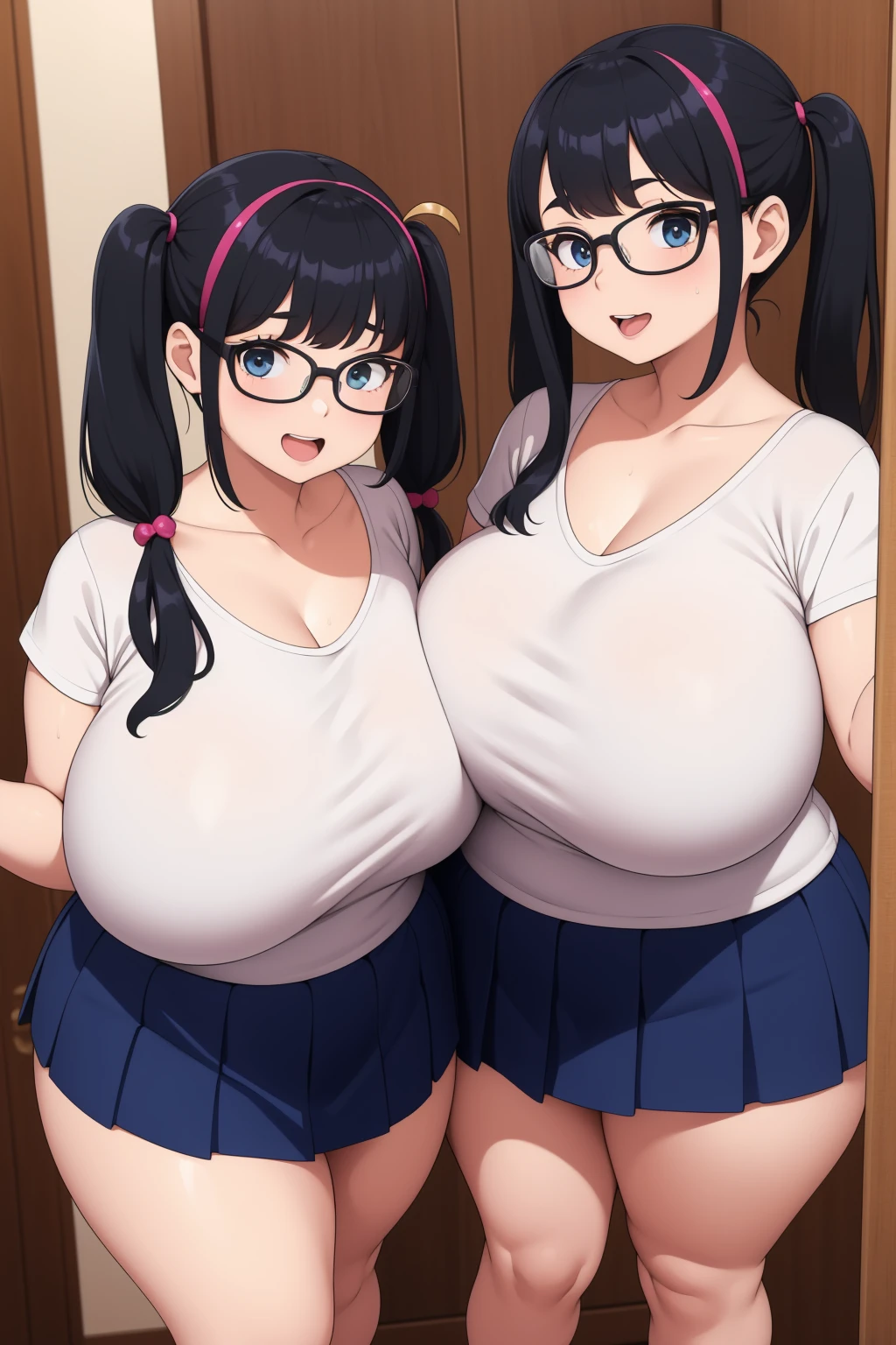 highest quality,wonderful,finely,extremely detailed CG Unity 8K wallpaper, (tentacles sex), (2 large penis:1.2), (girl, Black Hair, Glasses, double bun), (gigantic breasts:1.1), (grabbing breast:1.3), (Sailor swimsuit:1.1), (topless:1.1), (open mouth:1.2), (long tongue:1.2)